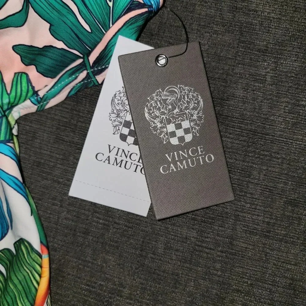 Vince Camuto Women' Strappy white floral Plunging V-Neck One Piece Swims…